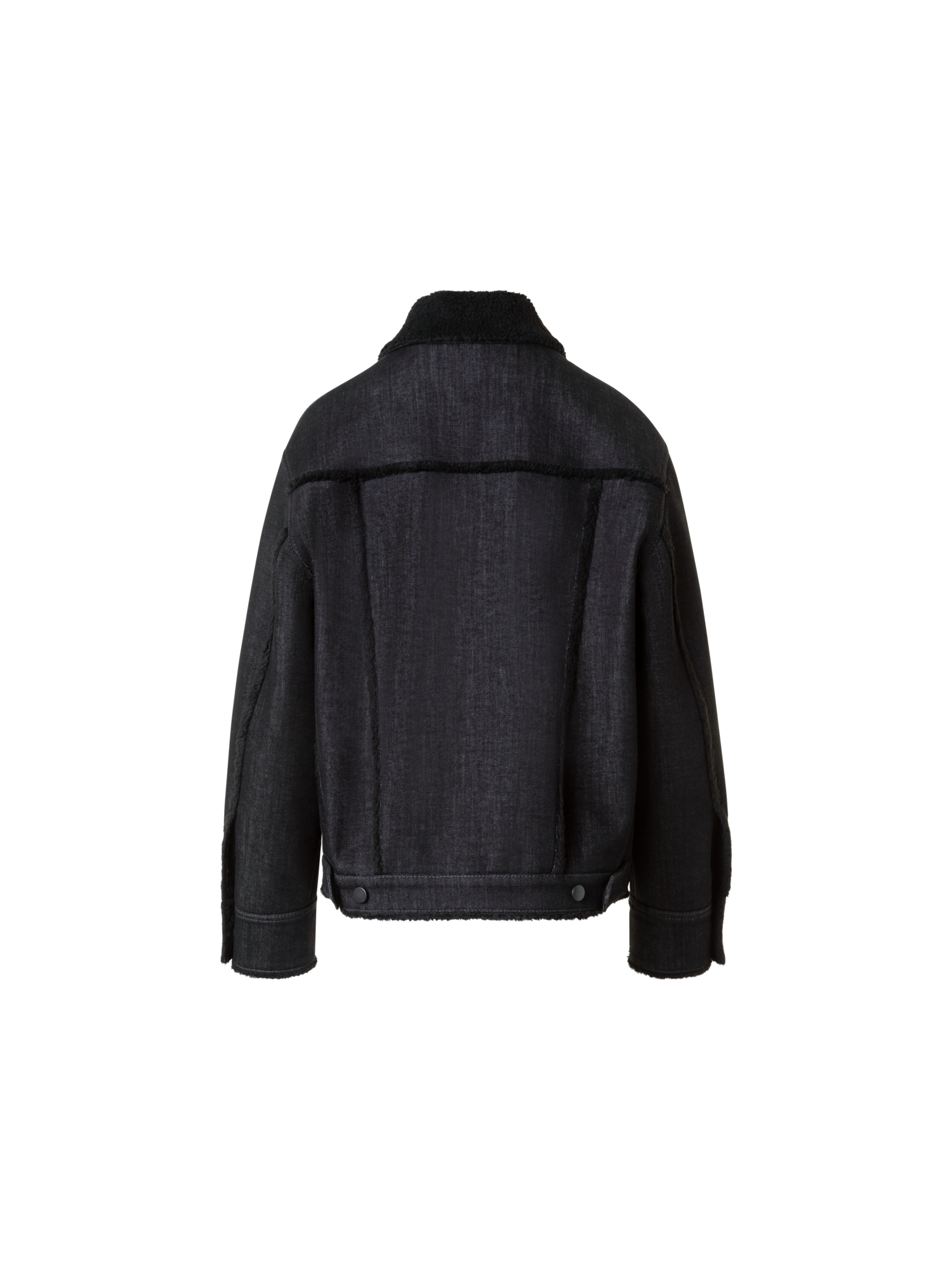 Designer Oversized Denim Jacket &  Faux Shearling Collar - black - neutral