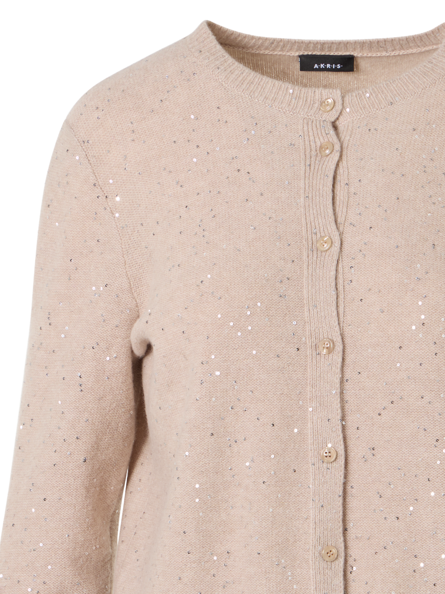 Designer Long-Sleeve Wool-Cashmere Knit Cardigan - beige