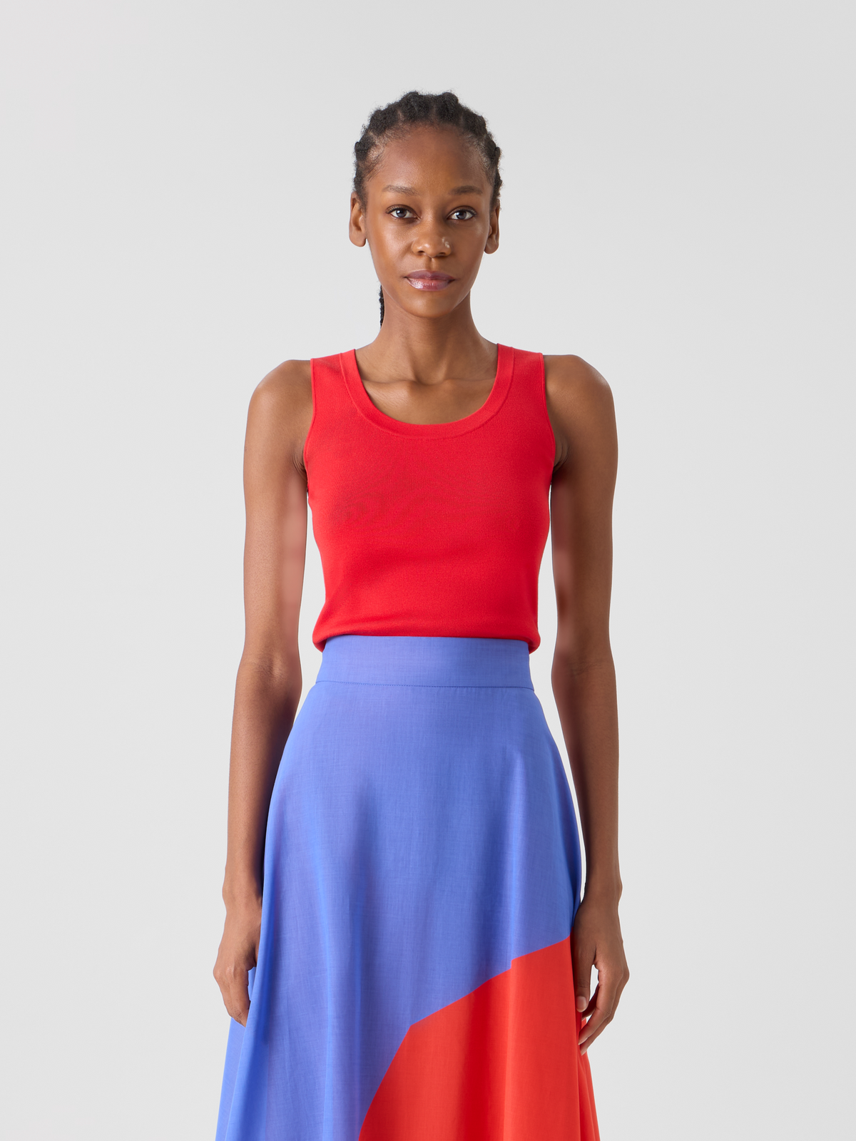 Designer Fitted Stretch Silk Knit Tank Top - red #editorial