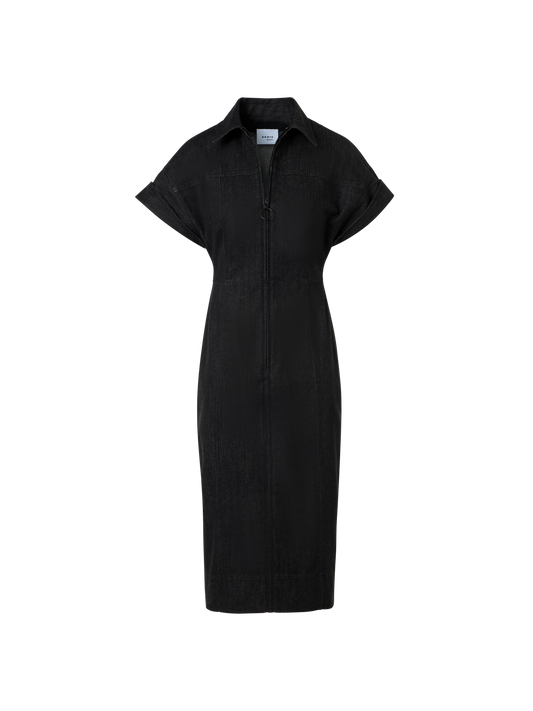 Designer Fitted Cotton Stretch Denim Dress - black