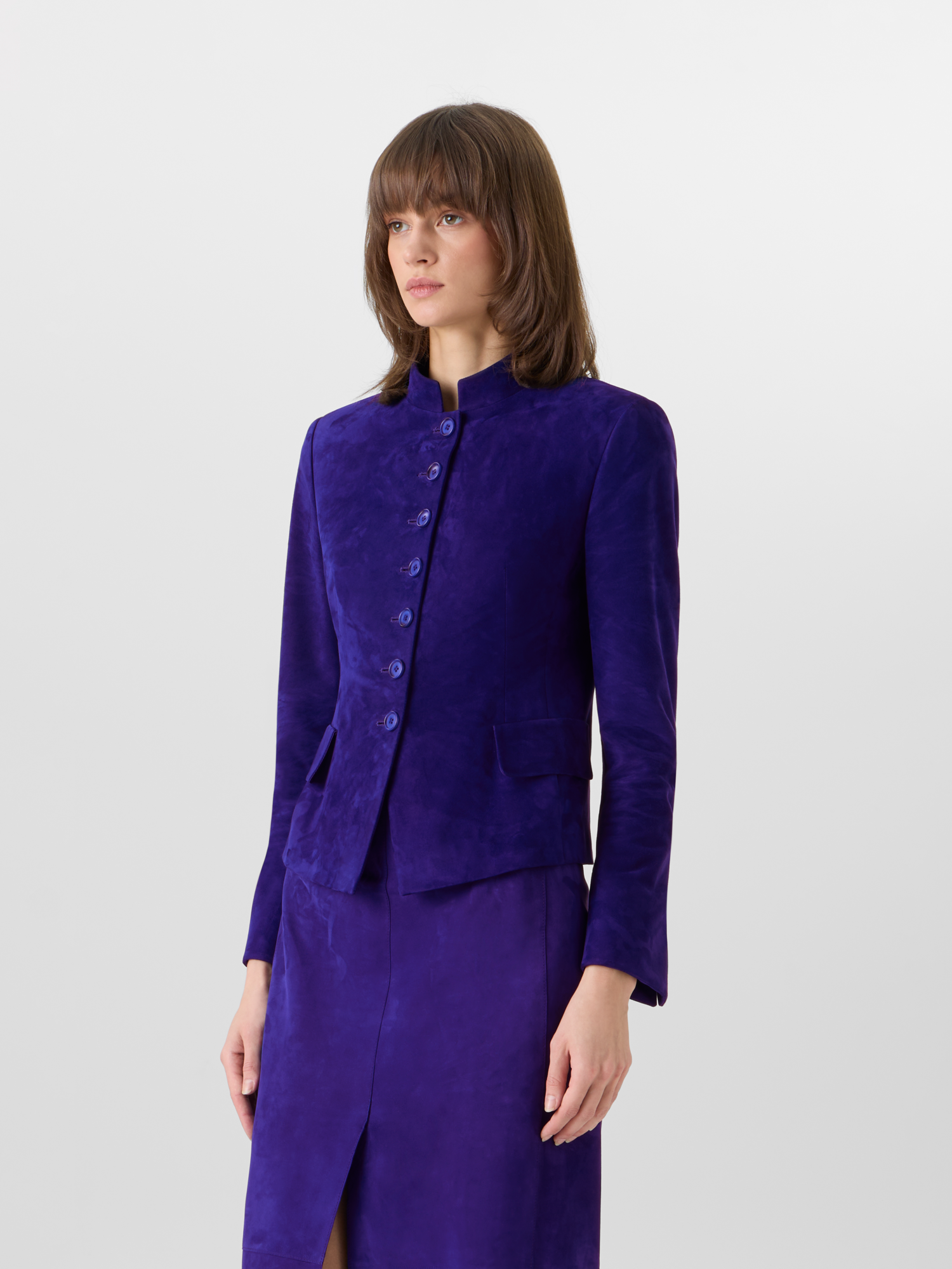 Designer Deva Short Jacket in Suede - purple 