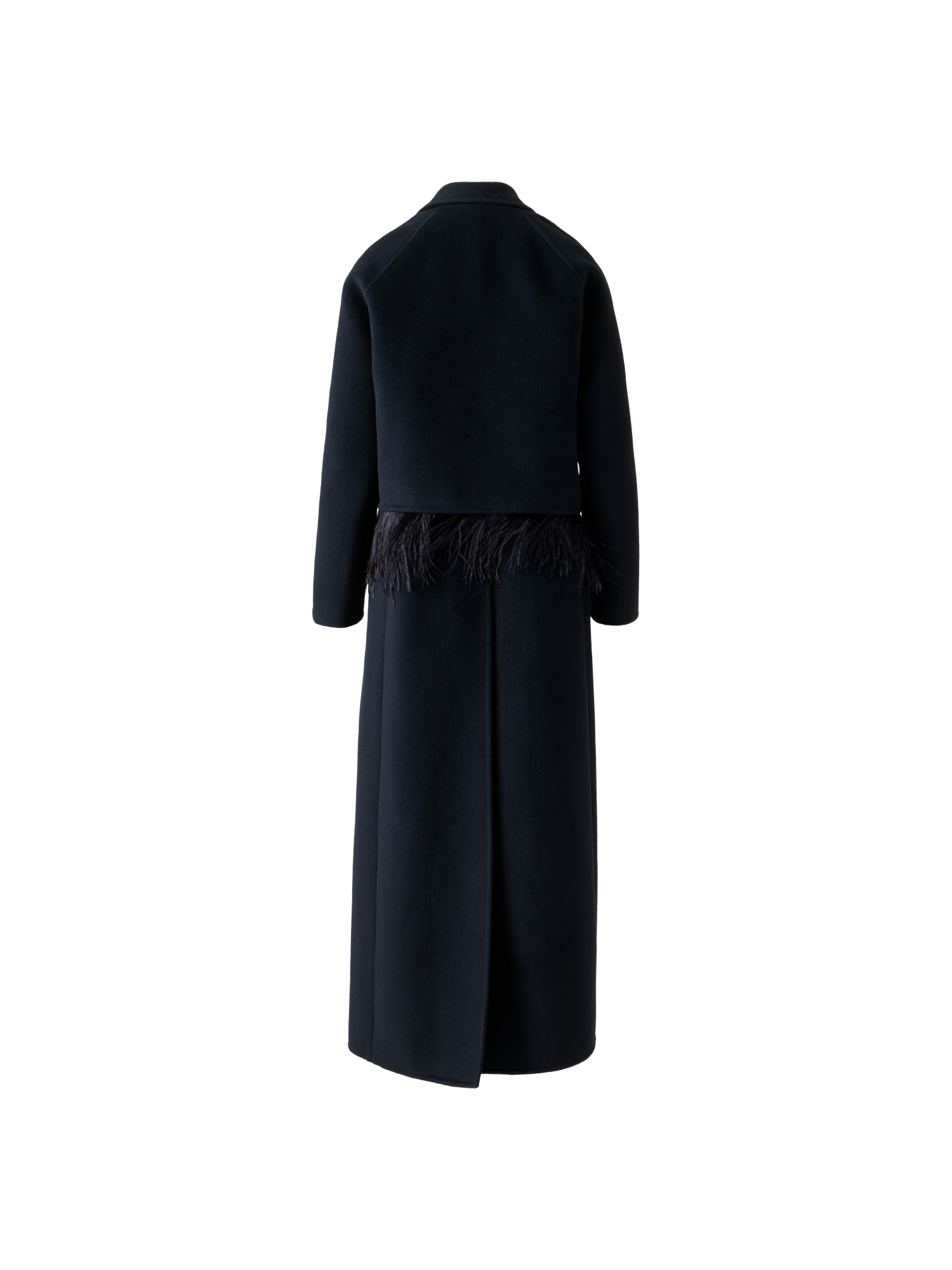 Designer Duo Coat - Vest and Bolero with Feather Detail - black - neutral