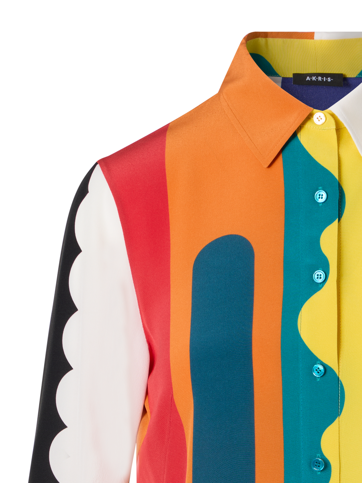 Designer Silk Crêpe Blouse with Paravent Print - multicolor