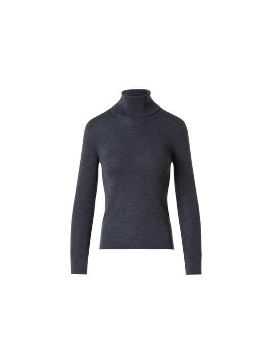 Designer Merino Wool Turtle Neck Pullover - neutral - grey
