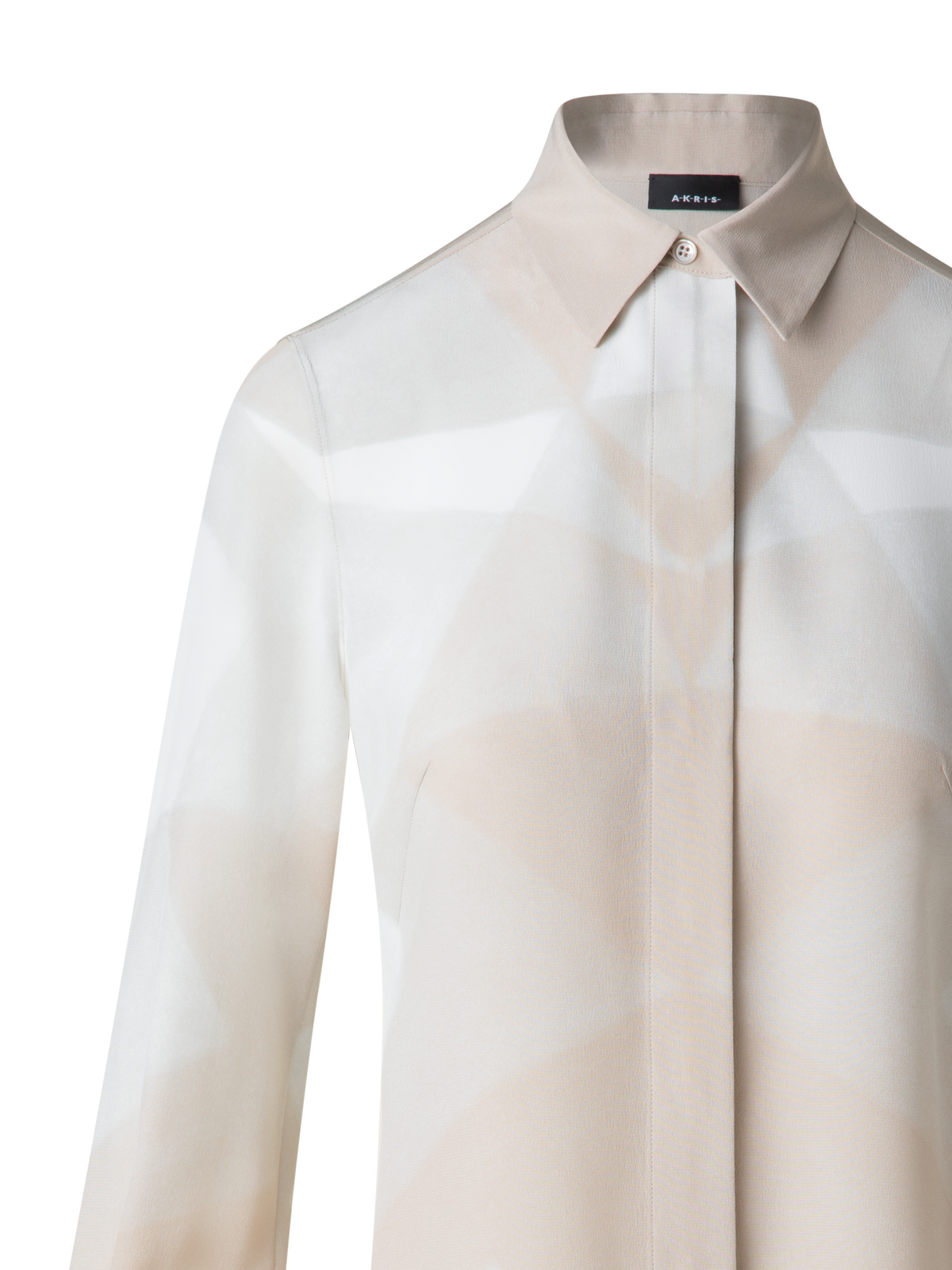 Designer Silk Blouse with Chiaroscuro Print - neutral - pastel - multicolor - ecru - beige - white