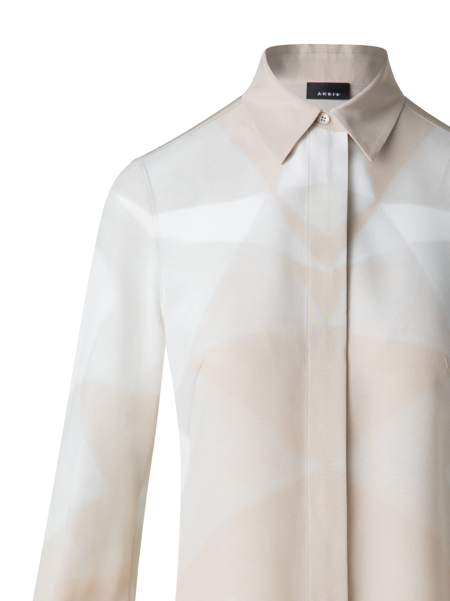 Designer Silk Blouse with Chiaroscuro Print - neutral - pastel - multicolor - ecru - beige - white