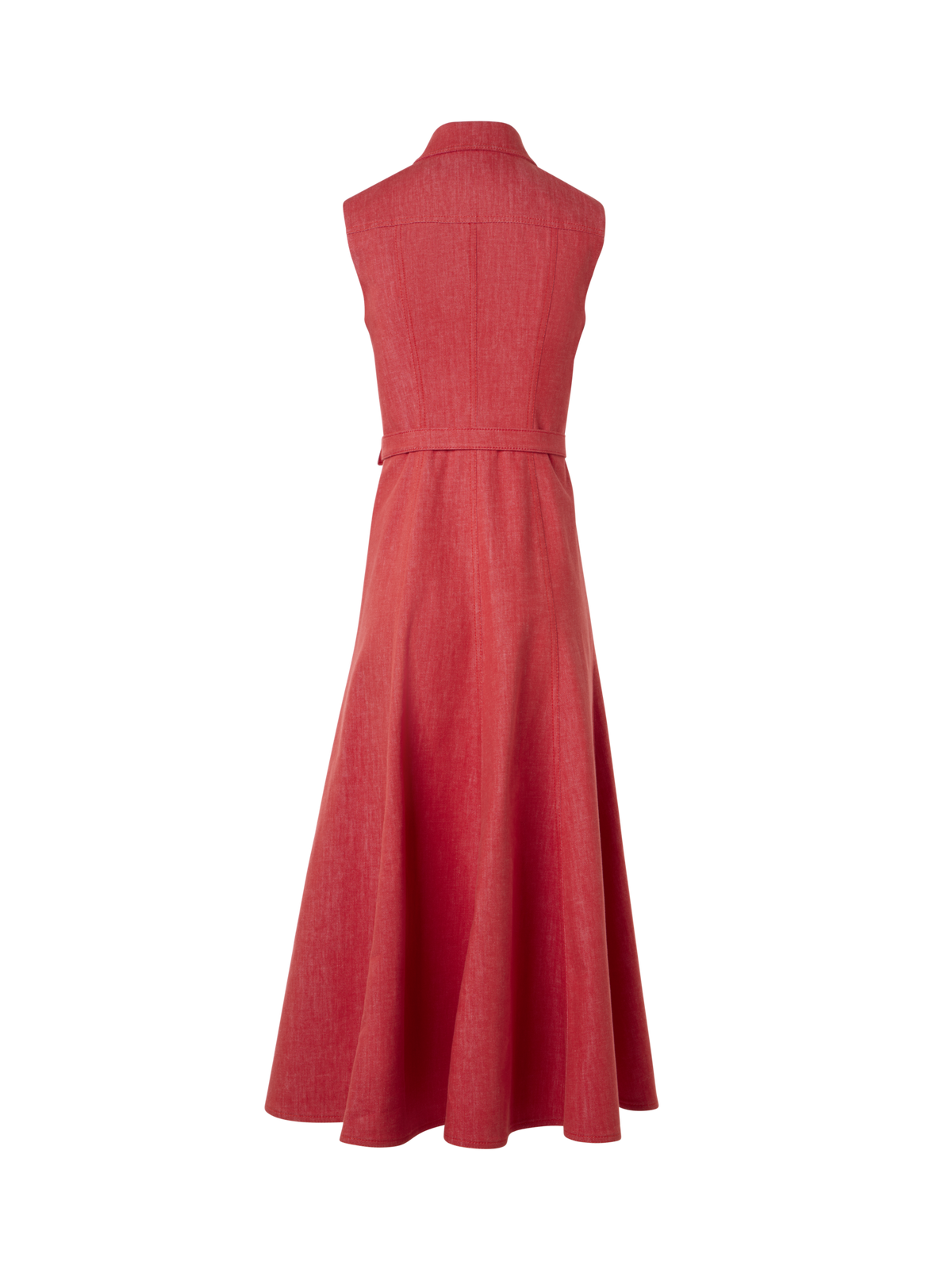 Designer Fit and Flare Denim Midi Dress - red