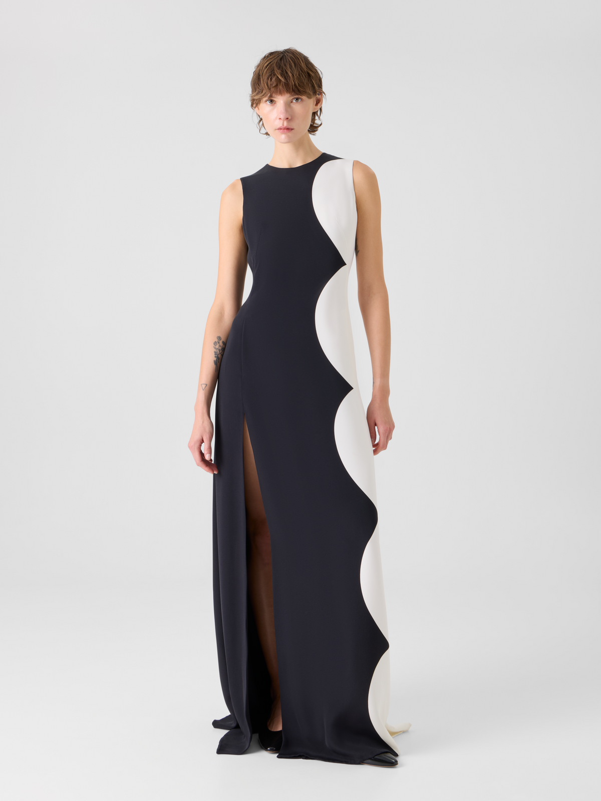 Designer Silk Gown with Cloud Print - multicolor