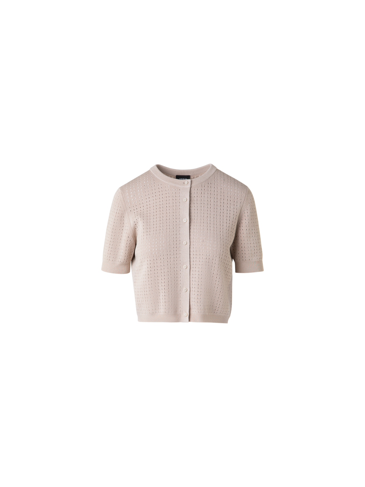 Designer Short Sleeve Knit Cardigan in Silk Cotton - neutral - pastel - beige