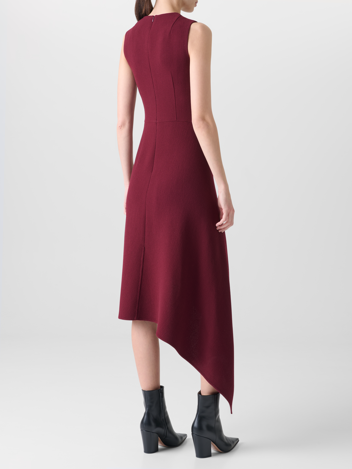 Designer Asymmetrical Flared Dress in Wool Double-Face - red