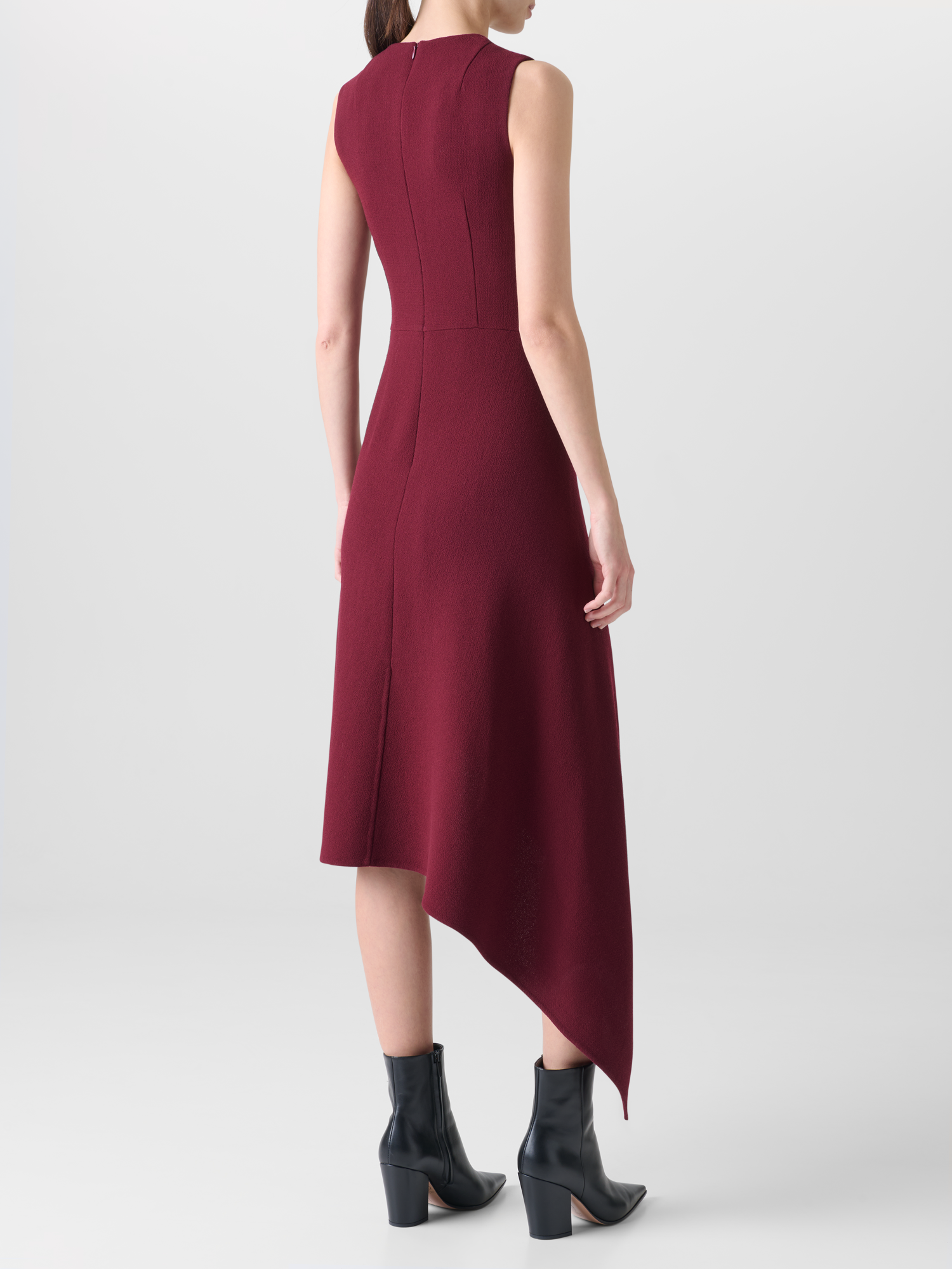 Designer Asymmetrical Flared Dress in Wool Double-Face - red