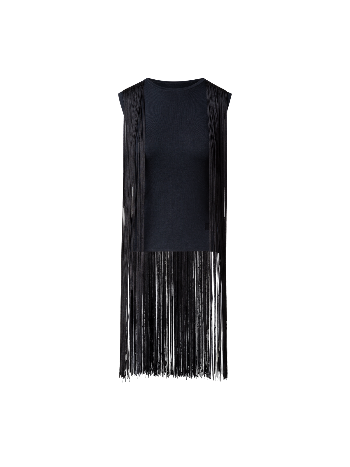 Designer Silk Lurex Top with Long Fringes - black