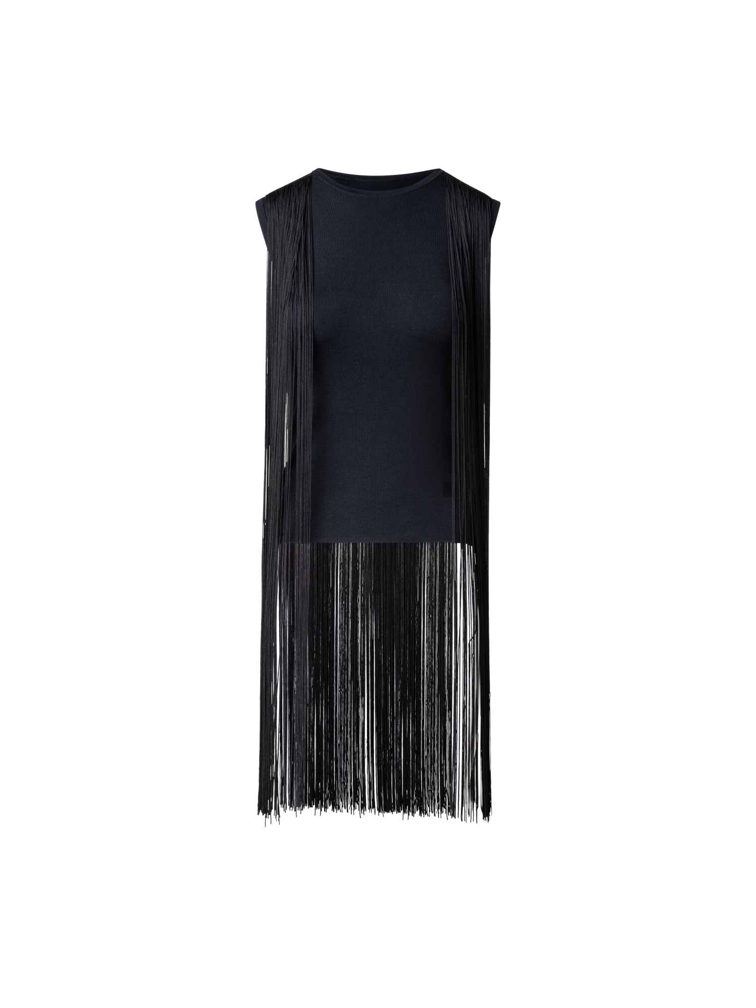 Designer Silk Lurex Top with Long Fringes - black
