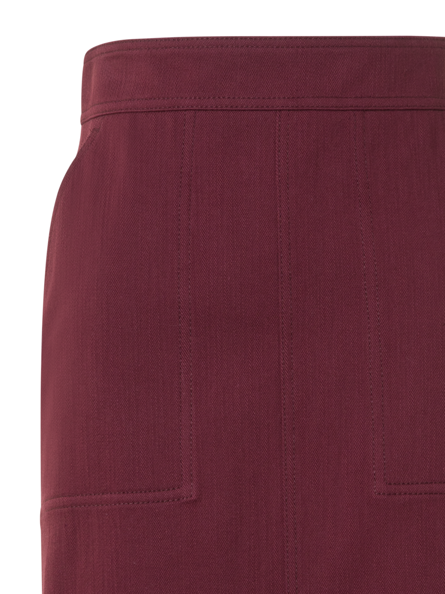 Designer Cotton Denim Pencil Skirt with Fringes - red - purple