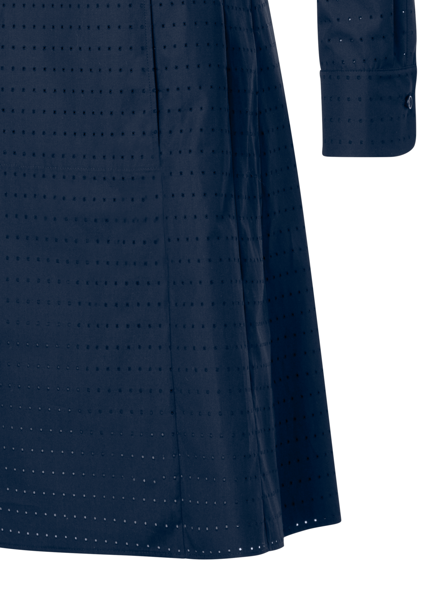 Designer Perforated Pin Dot Cotton Poplin Dress - navy - blue