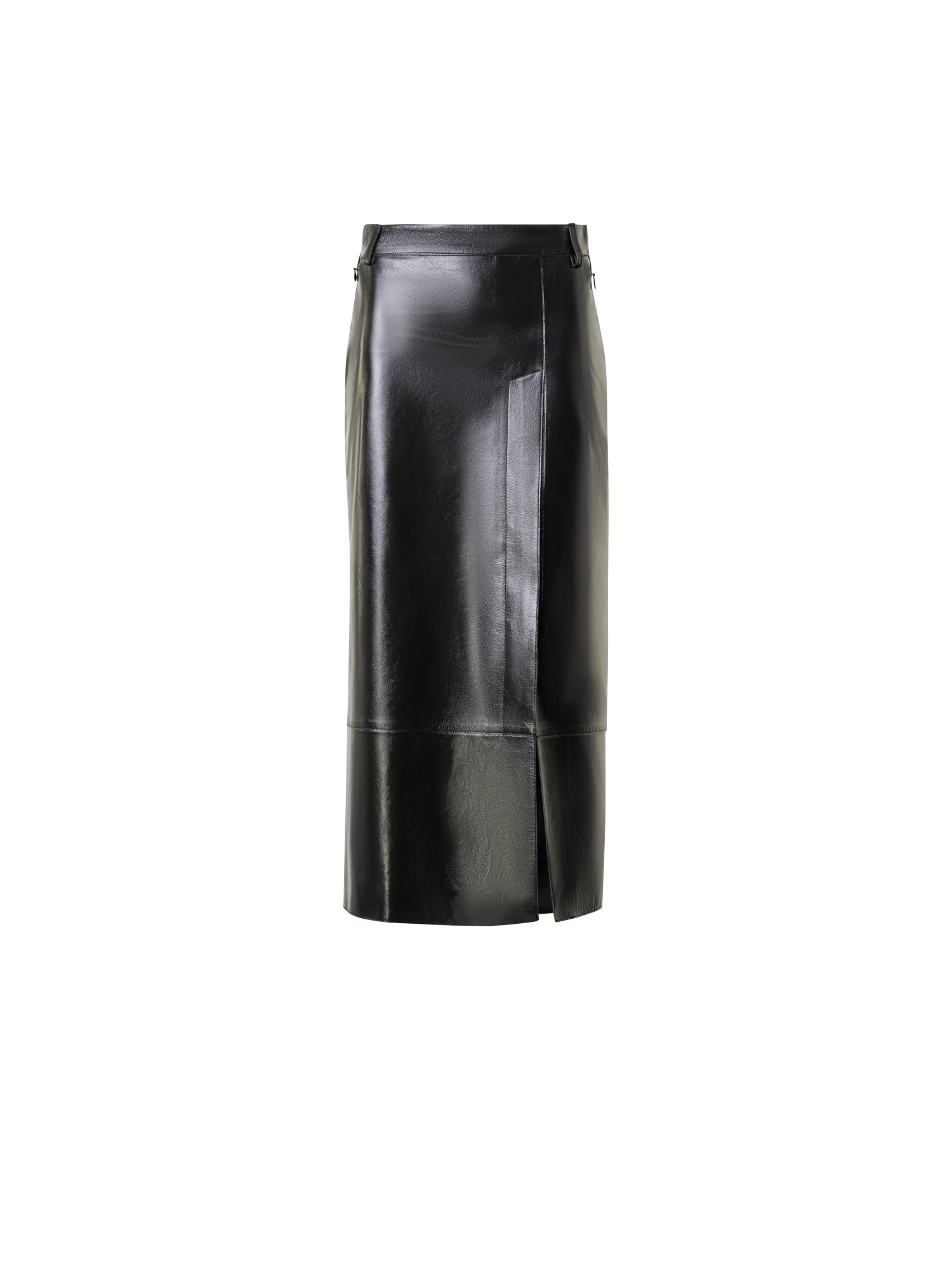 Designer Lacquer Leather Pencil Skirt with Slit - green