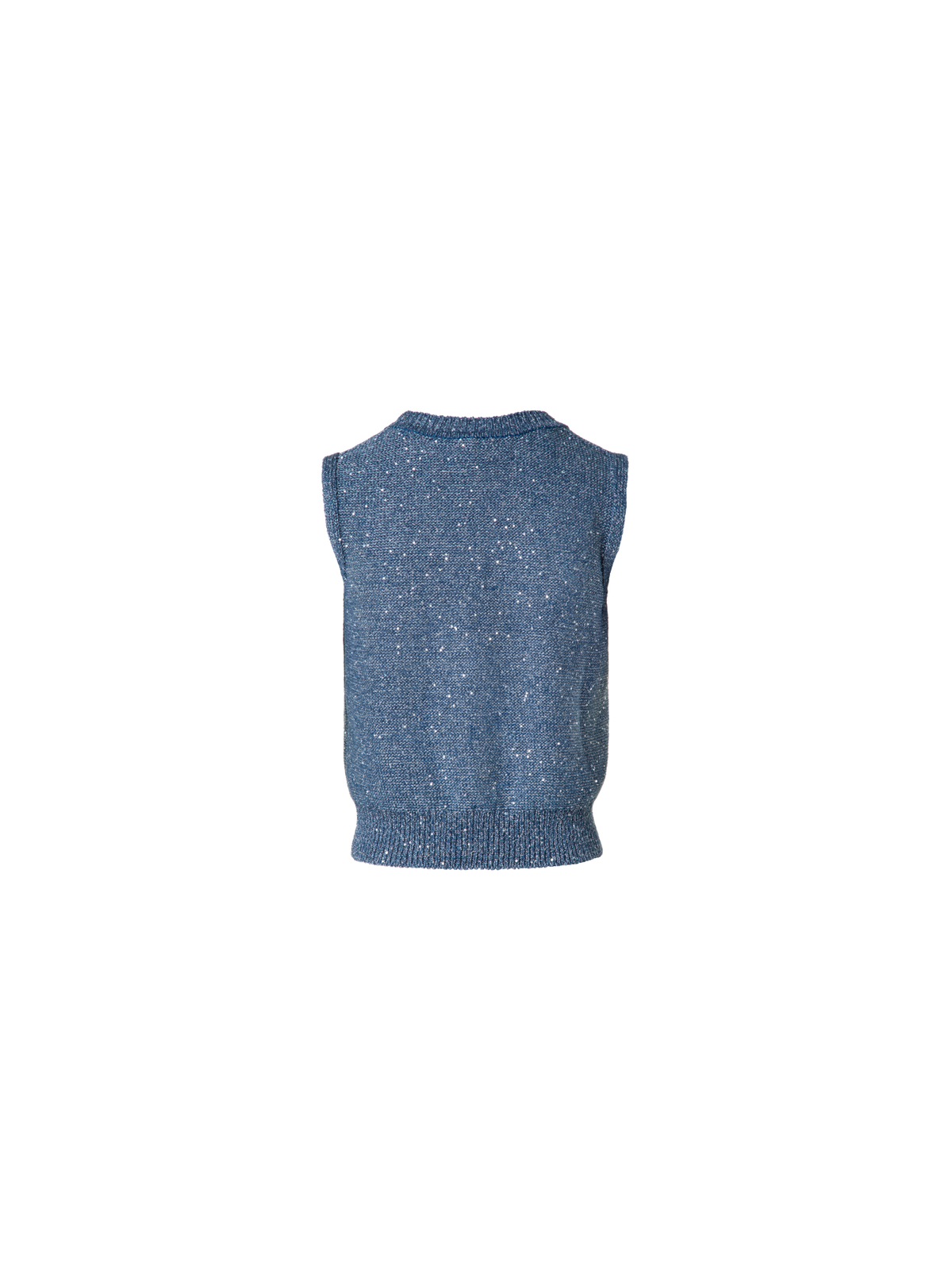 Designer Sleeveless Linen Cotton Knit Top with Sequins - blue
