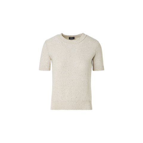 Kurzärmliger Leinen-Baumwoll-Pullover mit Pailletten
