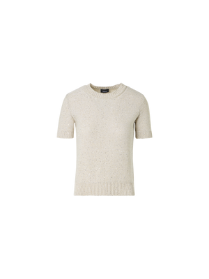 Designer Sequined Short Sleeve Linen Cotton Sweater - neutral - beige