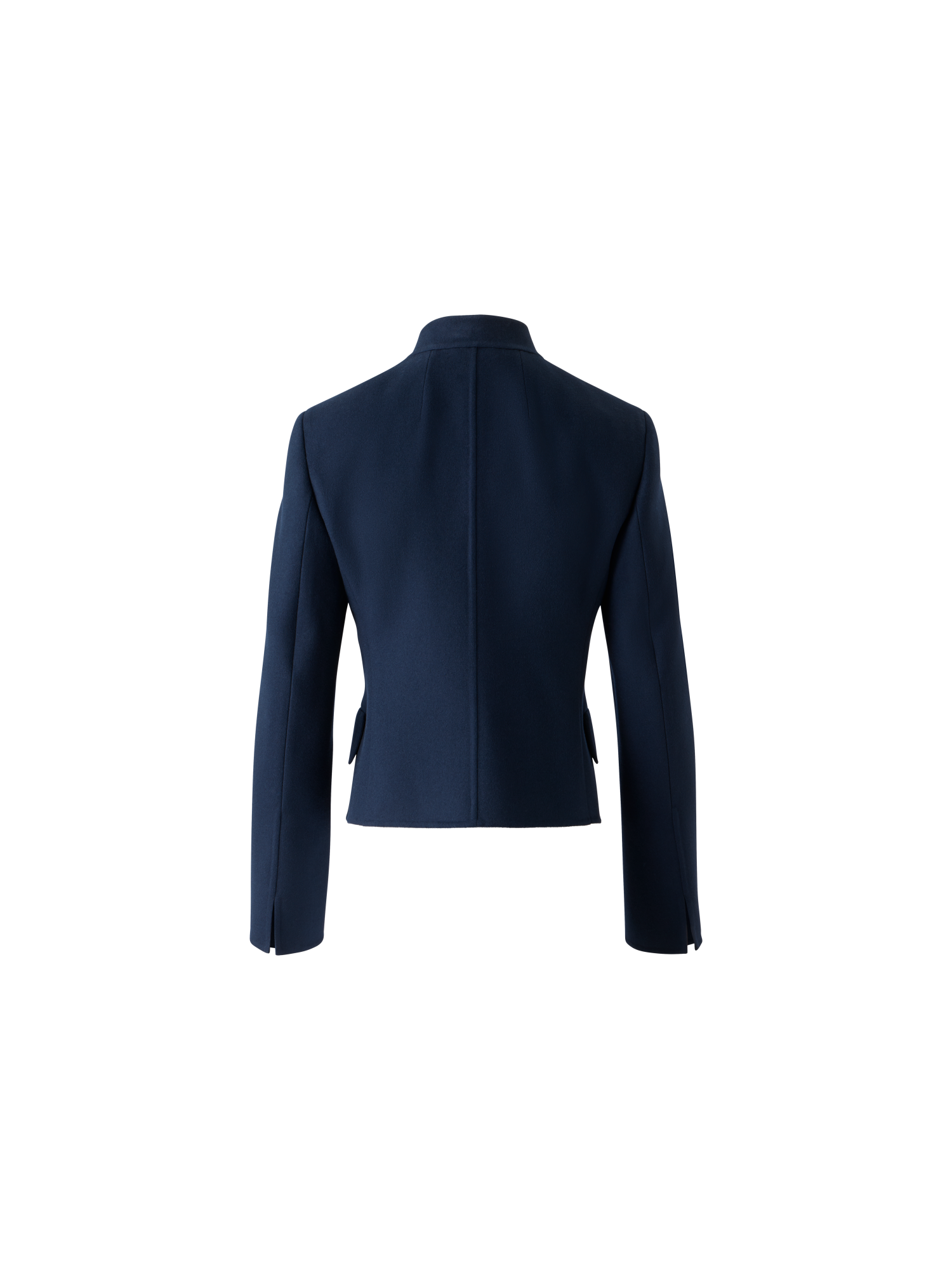 Designer Short Fitted Wool Flannel Double-Face Jacket - neutral - navy - blue