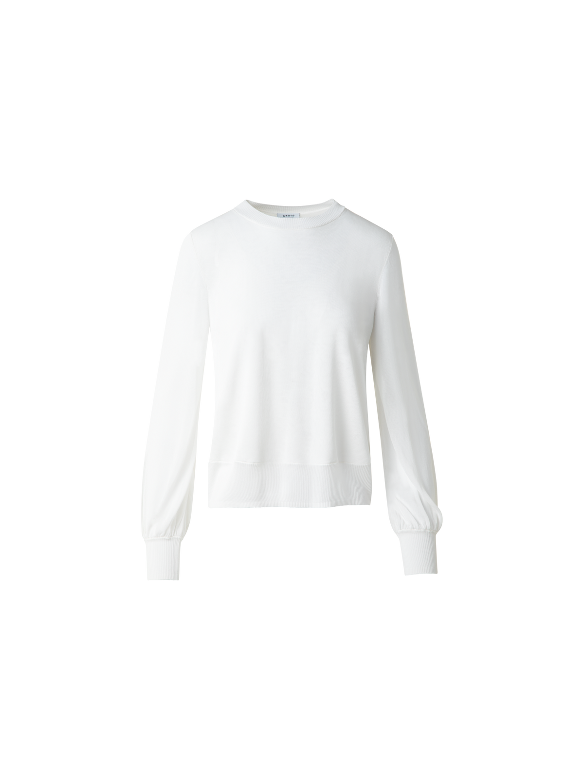 Designer Knit Sweater with Sheer Neckline and Sleeves - ecru - white