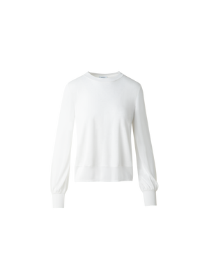 Designer Knit Sweater with Sheer Neckline and Sleeves - ecru - white