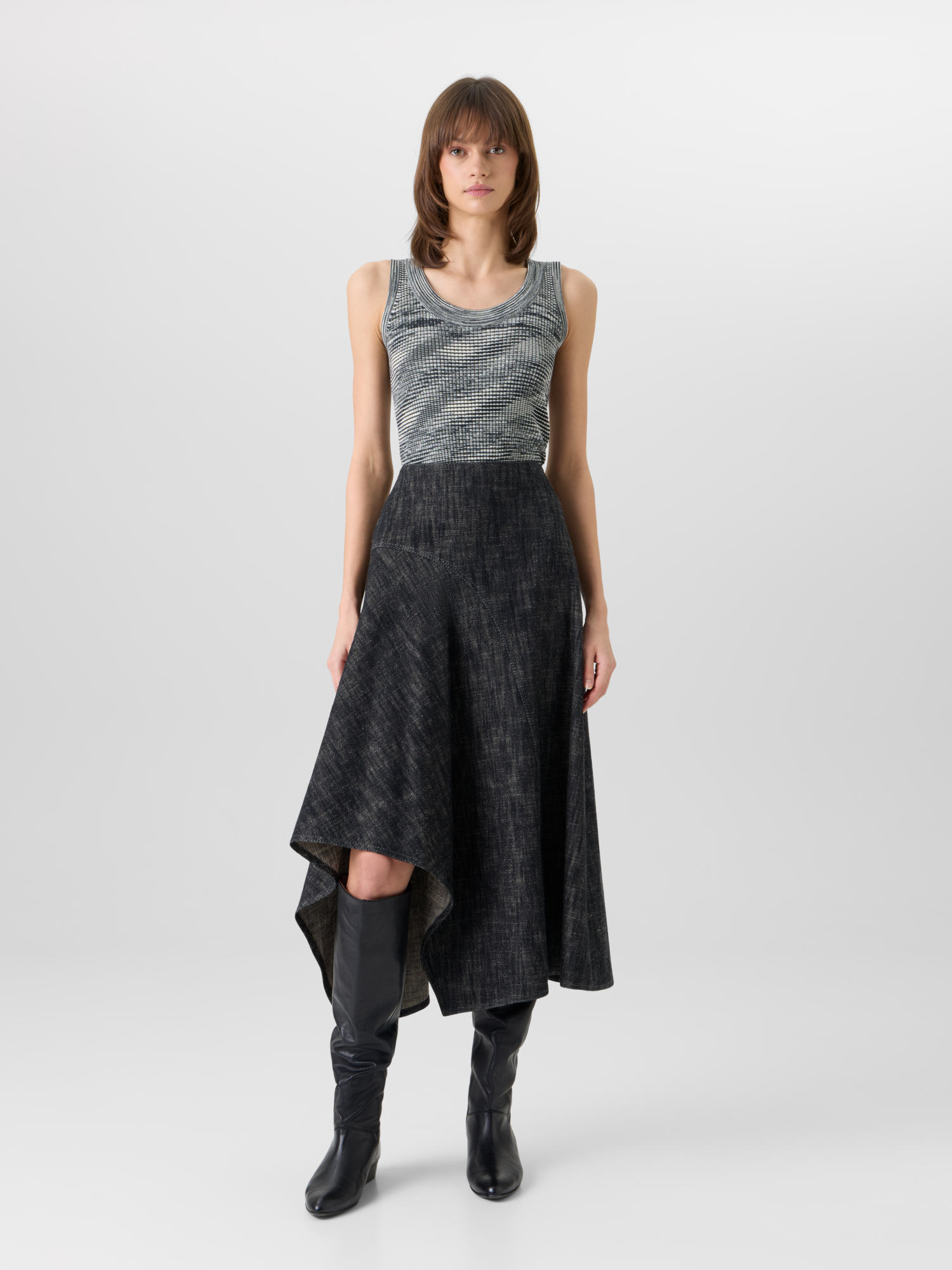 Designer Sleeveless Merino Wool Knit Top - grey 