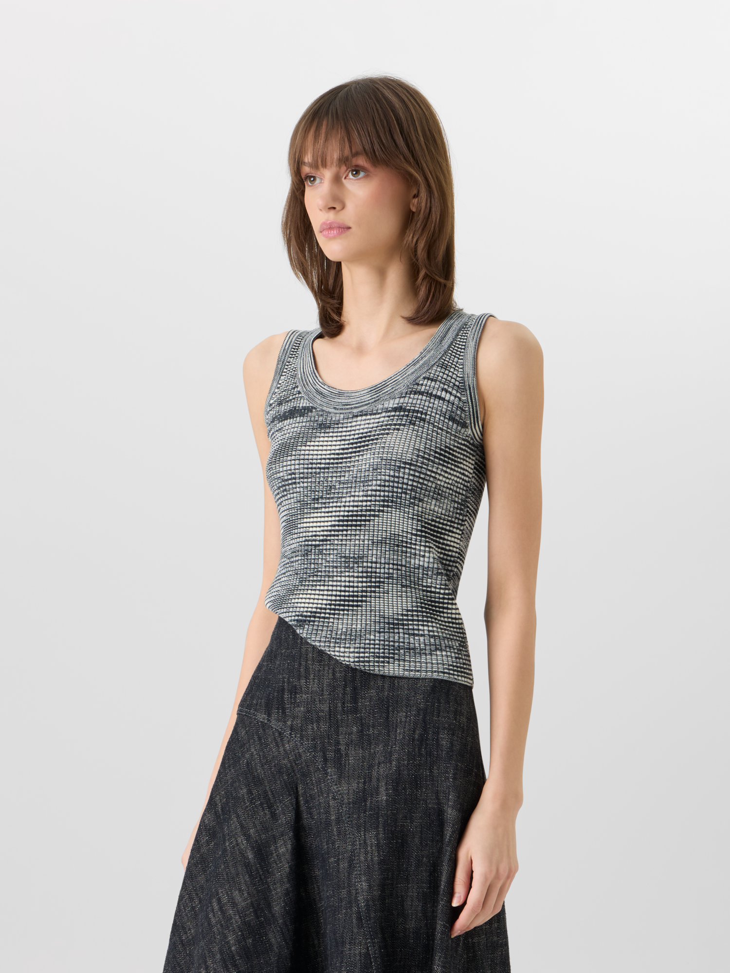 Designer Sleeveless Merino Wool Knit Top - grey 