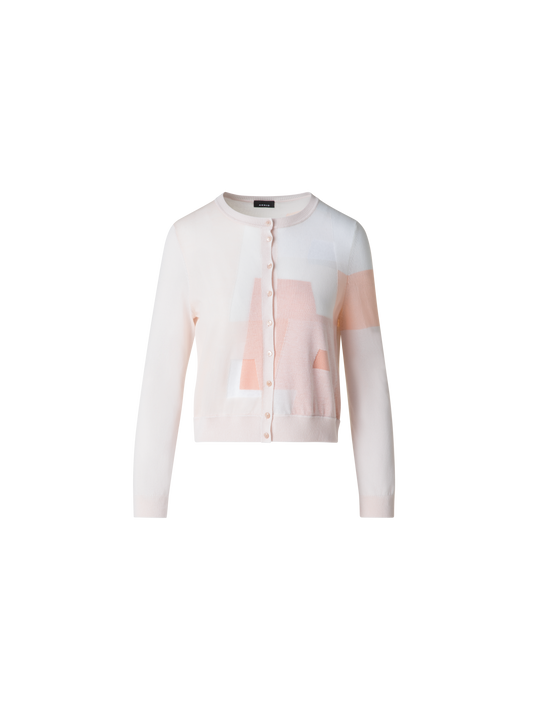 Designer Trapezoid Intarsia Linen Blend Cardigan - multicolor - pink