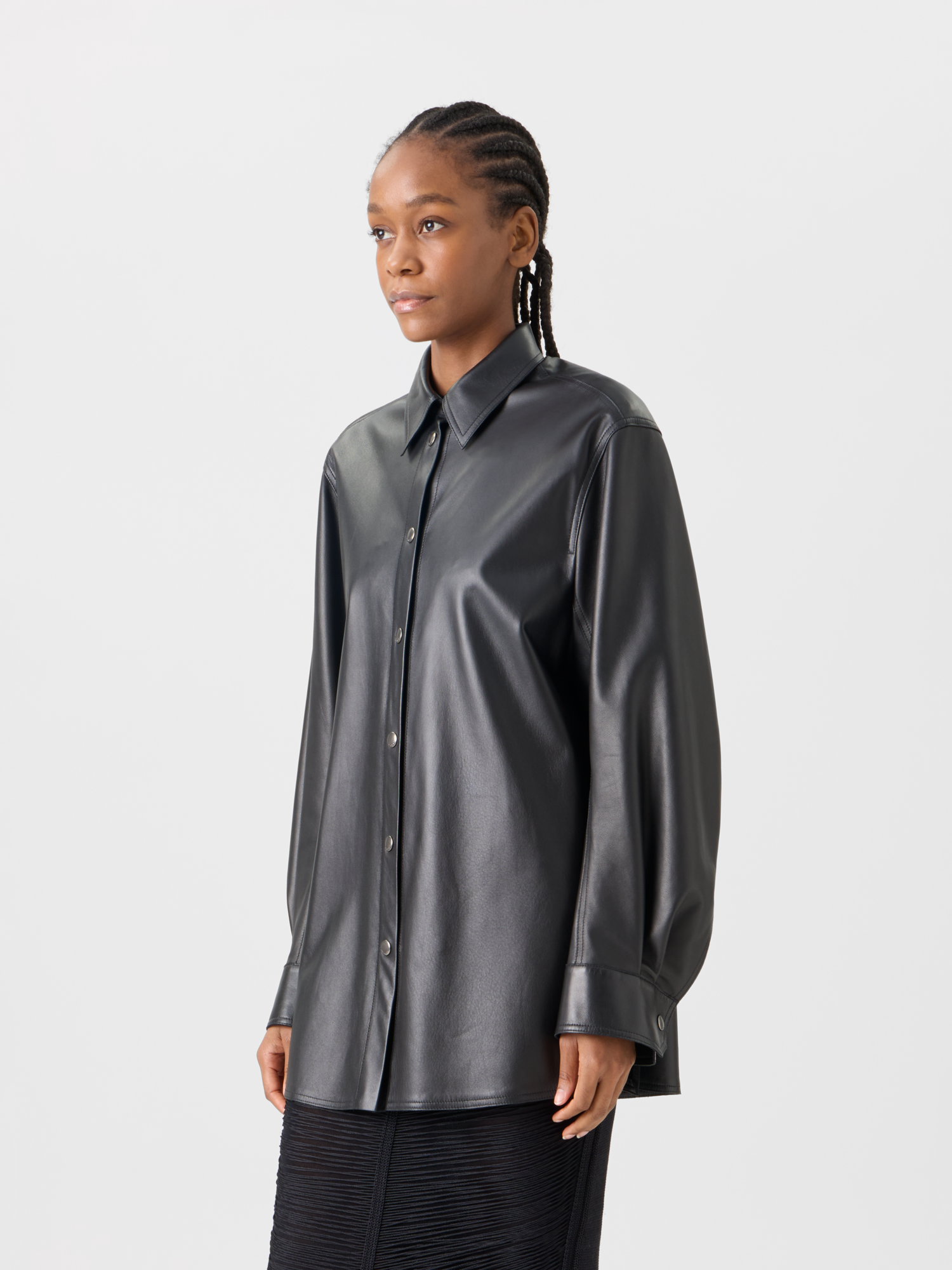 Designer Oversize Nappa Leather Shirt - black 