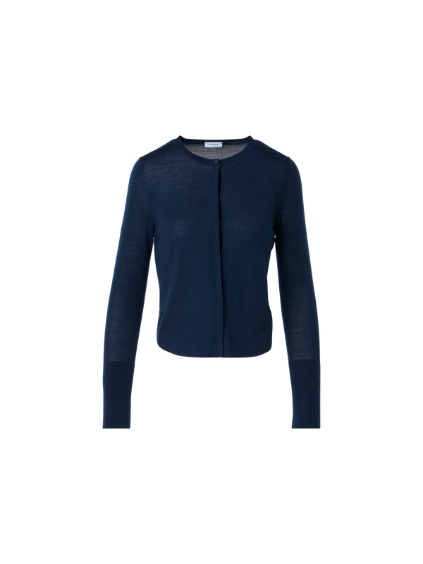 Designer Lightweight Merino Wool Knit Cardigan - navy - blue