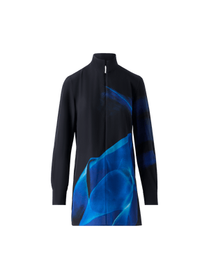 Designer Silk Tunic Blouse in Alyson's Cyanotype Print - navy - blue