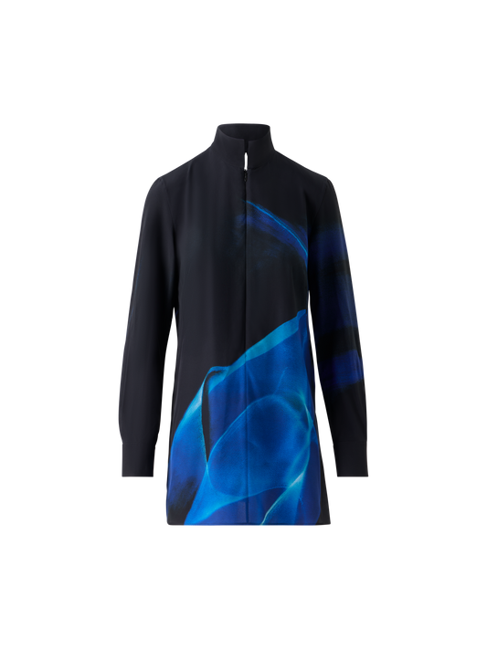 Designer Silk Tunic Blouse in Alyson's Cyanotype Print - navy - blue