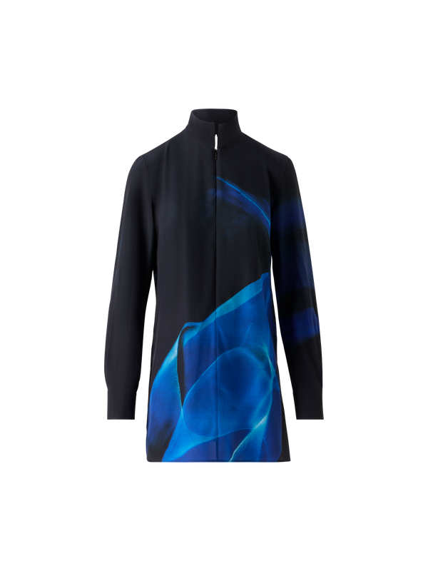 Designer Silk Tunic Blouse in Alyson's Cyanotype Print - navy - blue