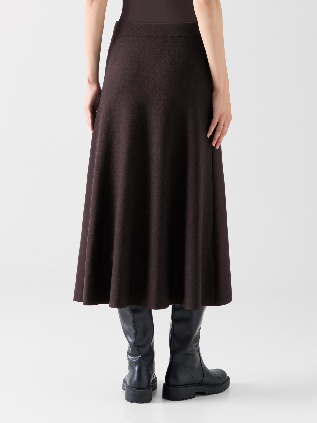 Designer Milano Knit Flared Midi Skirt - brown 