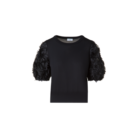 Merino-Shirt mit bestickten 3D Carnation-Ärmel