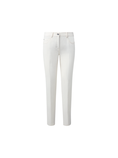 Designer Slim Cotton Denim Stretch Pants - ecru - white