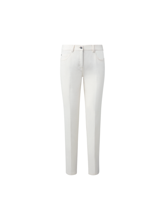 Designer Slim Cotton Denim Stretch Pants - ecru - white