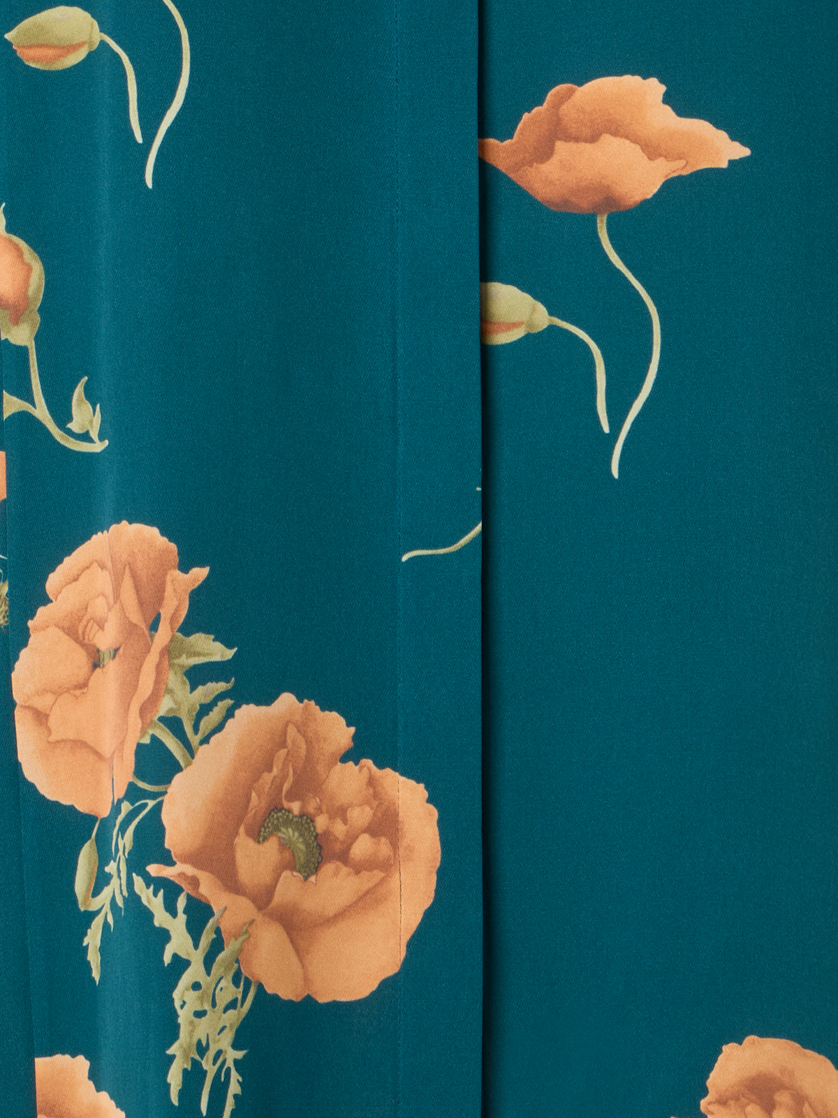 Designer Long Silk Tunic Dress with Anemone Print - green - multicolor