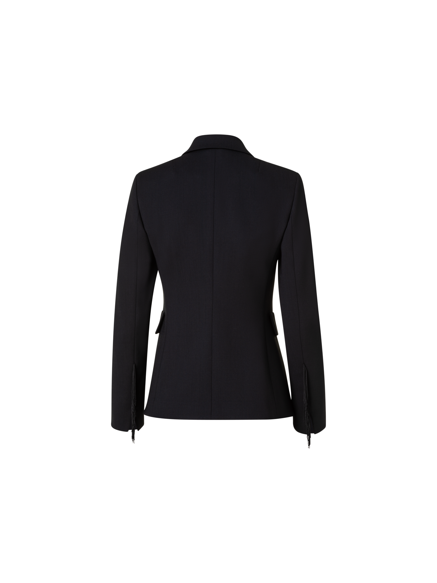 Designer Wool Stretch Crêpe Jacket with Fringes - black