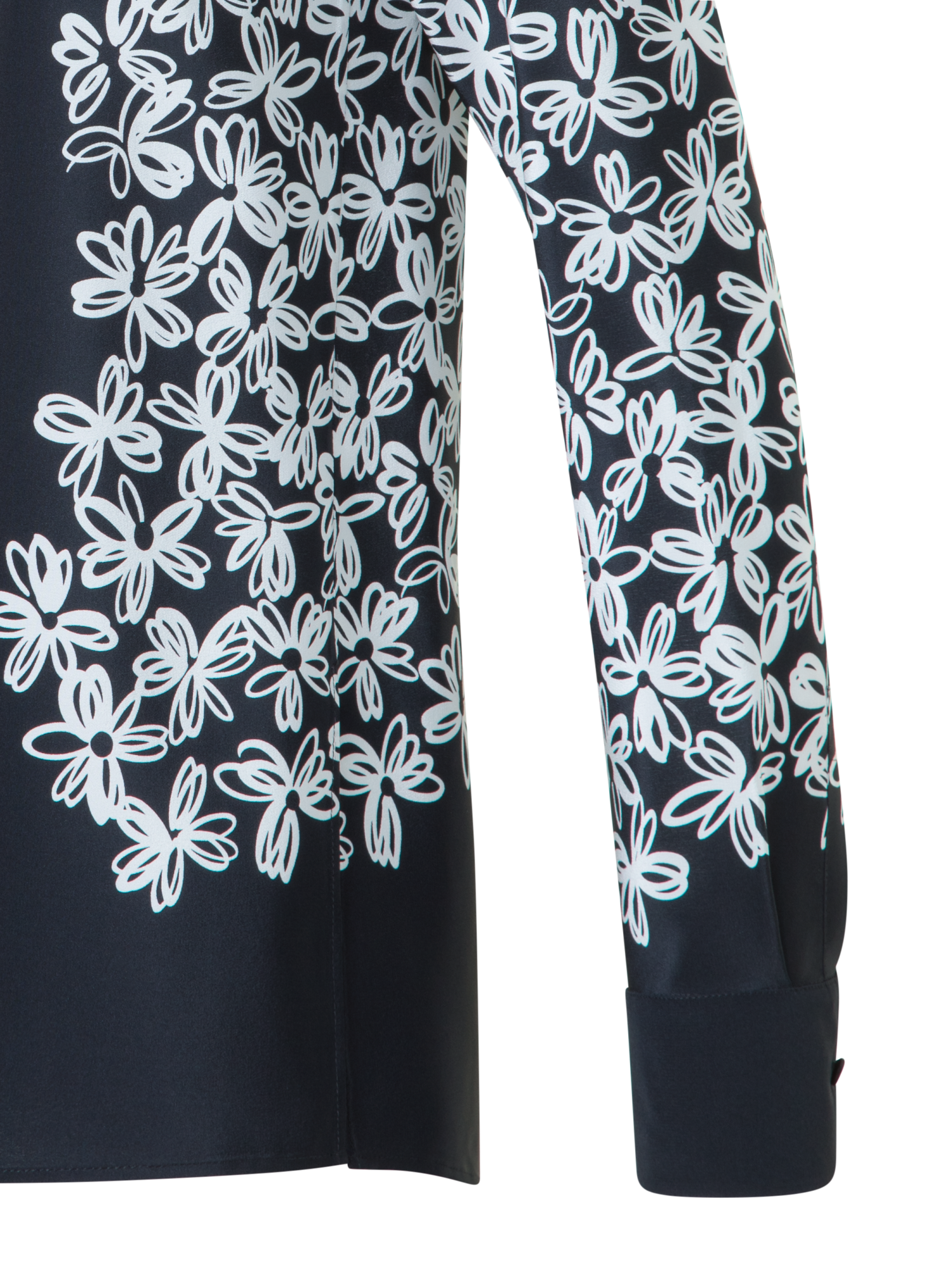 Designer Silk Blouse with Daisy Print - black - neutral - multicolor