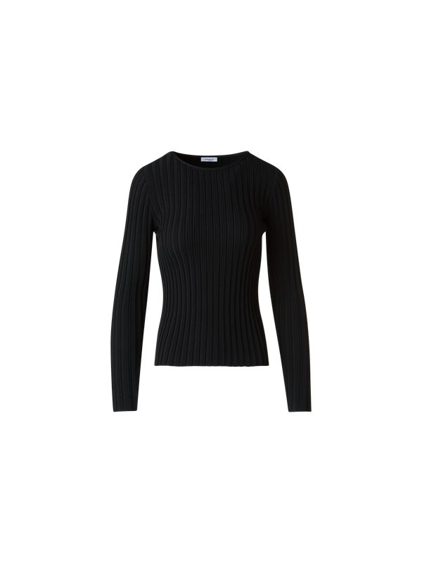 Designer Merino Wool Rib Knit Pullover - black - neutral