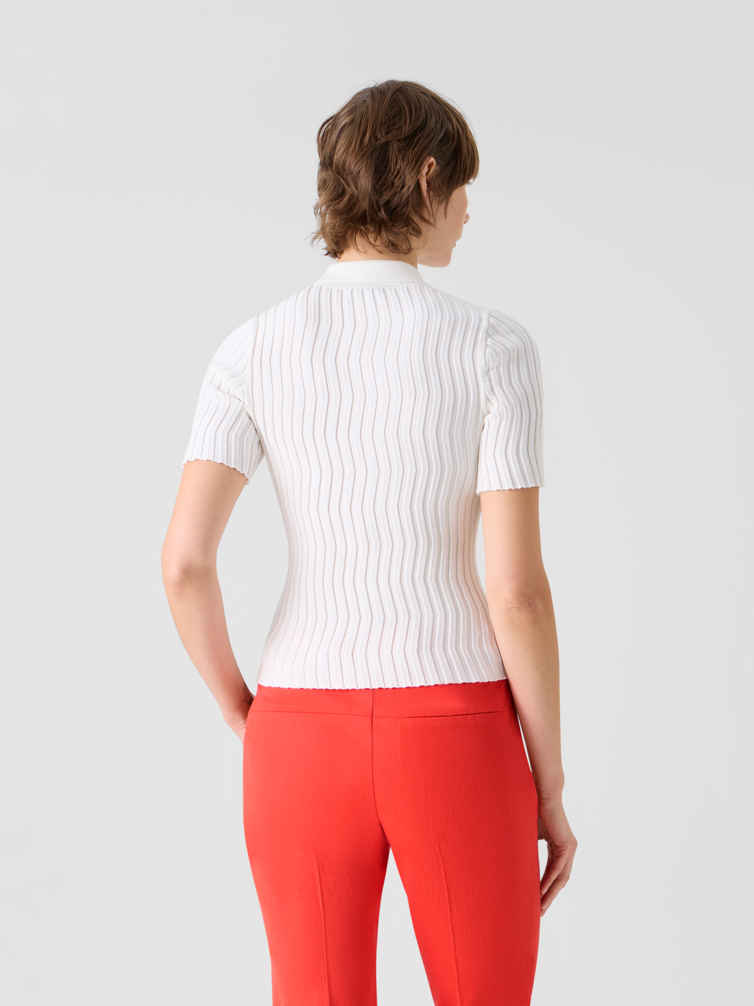 Designer Fitted Stretch Cotton Silk Knit Polo - ecru