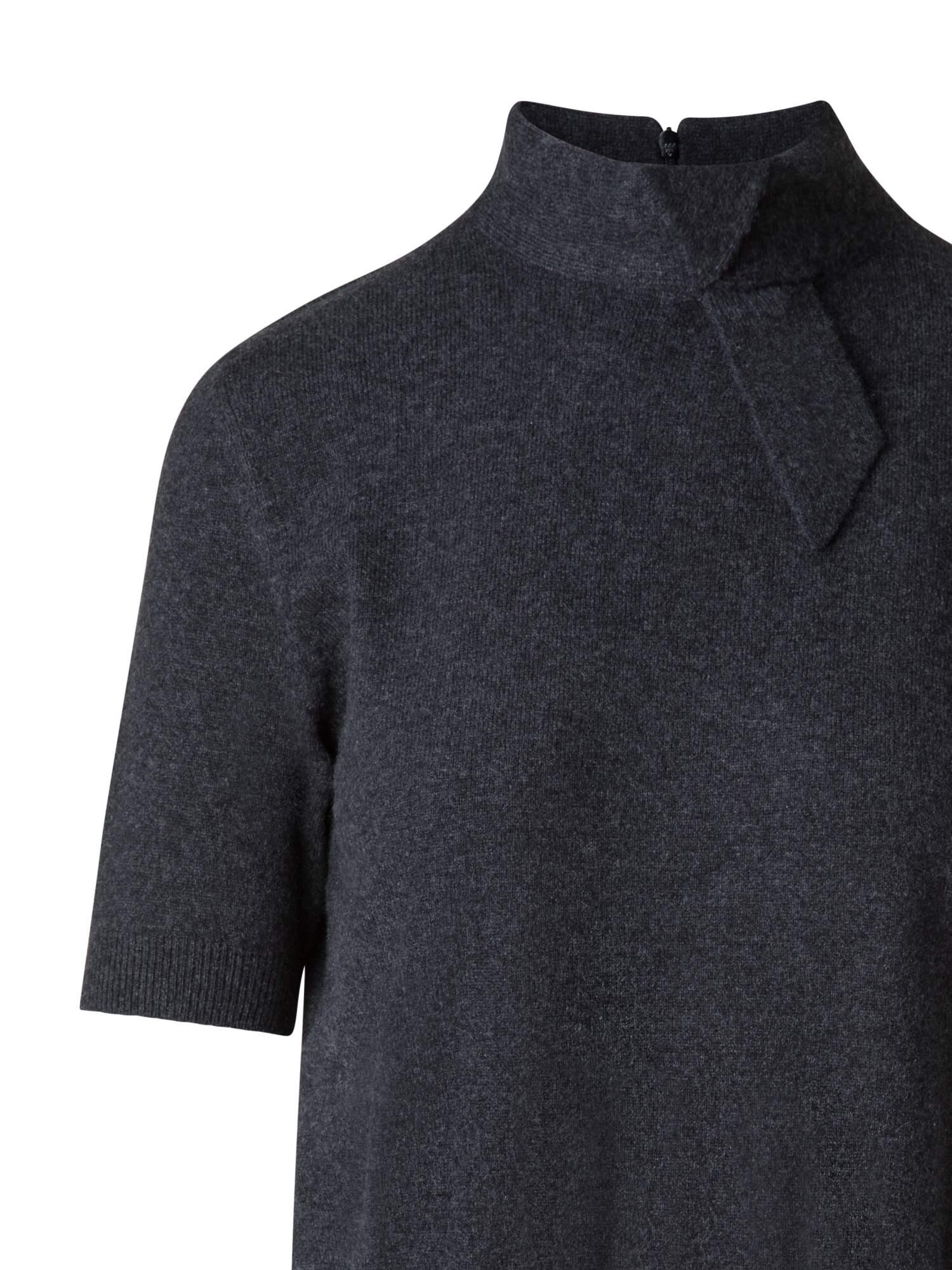 Designer Short Sleeve Cashmere Sweater with Knot Detail - grey