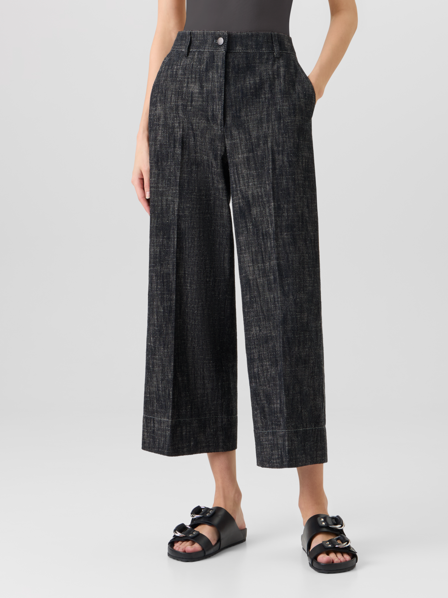 Designer Chiara Wide-Leg Pants in Washed Heavyweight Cotton-Denim - black 