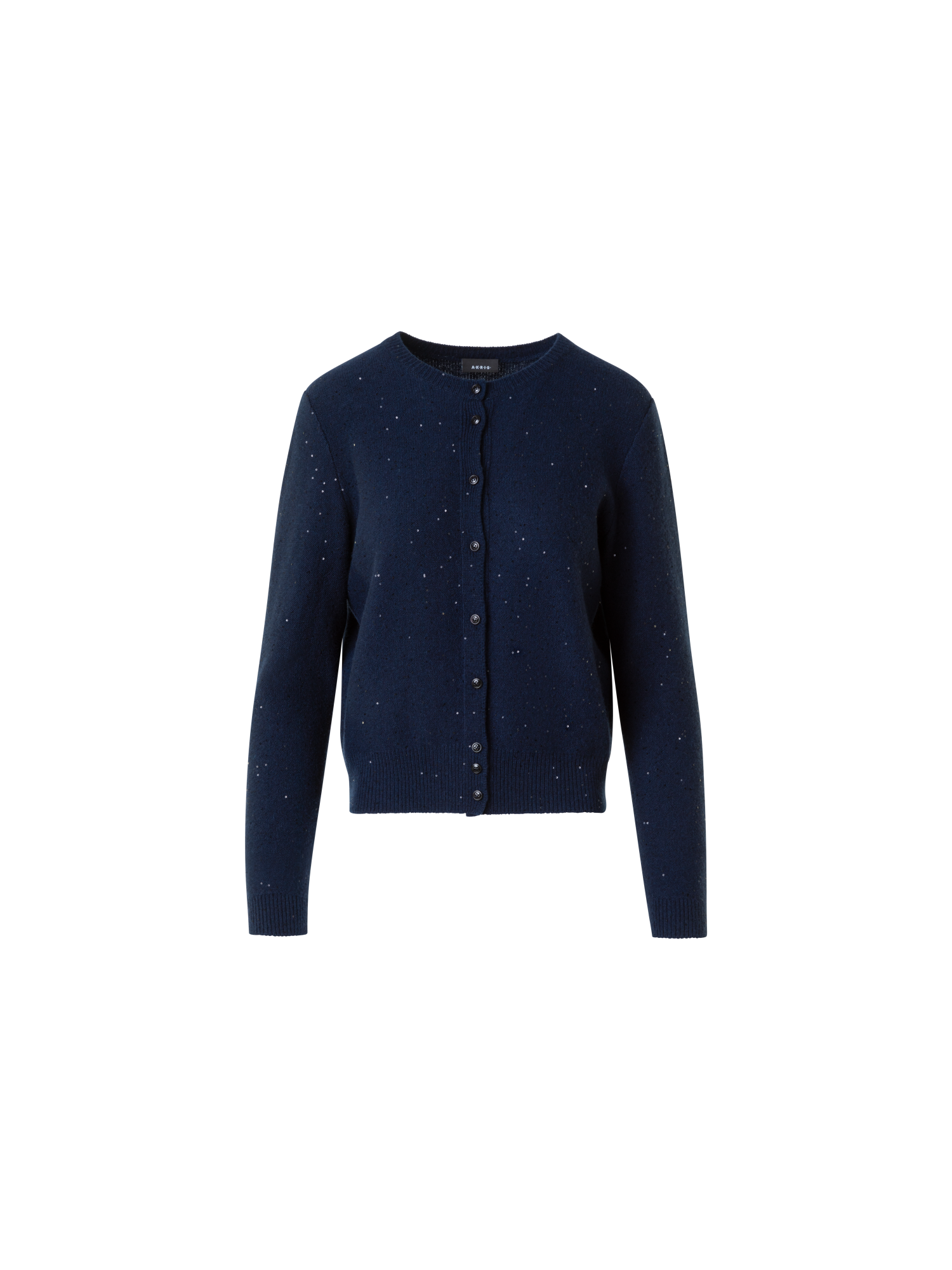 Designer Sequin Wool Cashmere Knit Cardigan - neutral - navy - blue