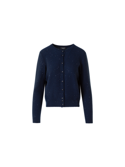 Designer Sequin Wool Cashmere Knit Cardigan - neutral - navy - blue