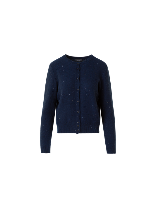 Designer Sequin Wool Cashmere Knit Cardigan - neutral - navy - blue