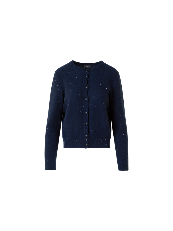 Designer Sequin Wool Cashmere Knit Cardigan - neutral - navy - blue