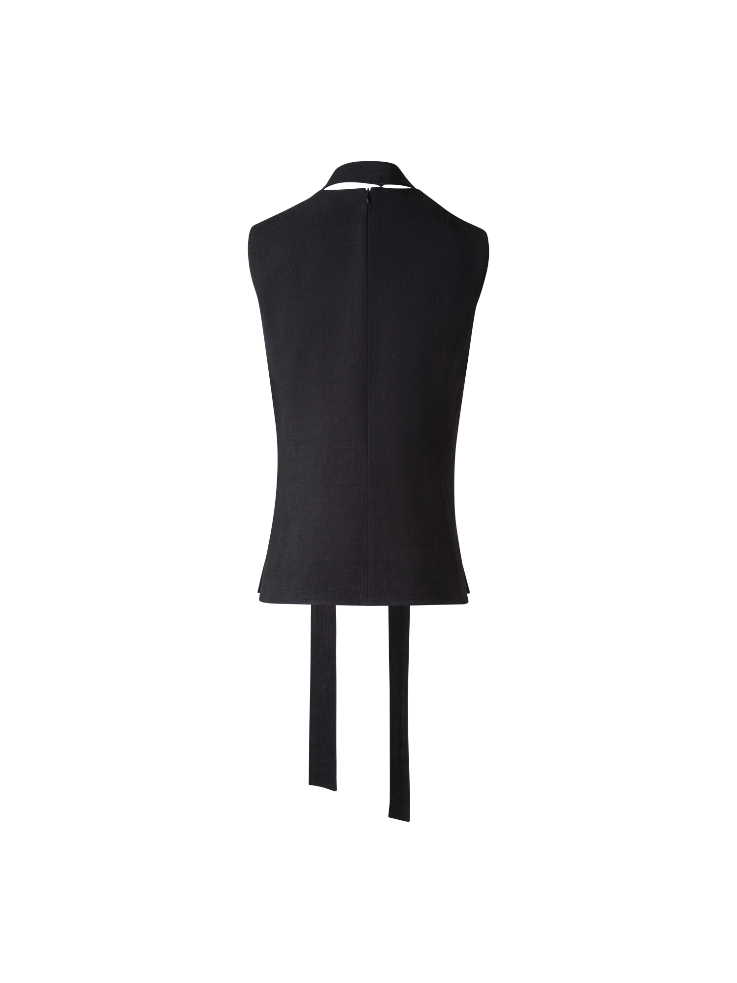 Designer Sleeveless Tie Neck Blouse in Linen Blend - black